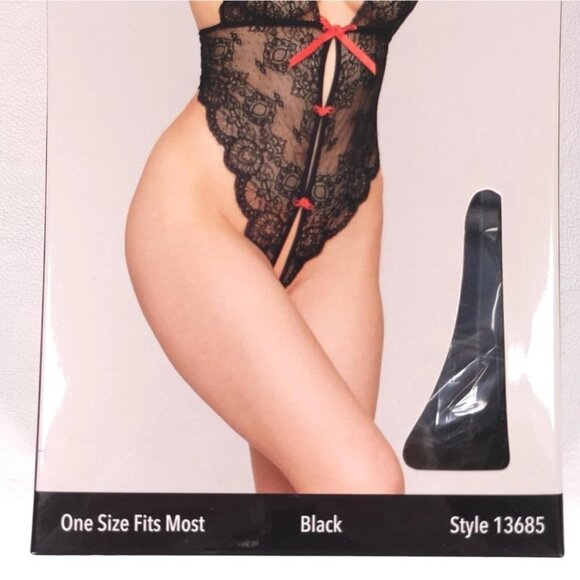 Black Lace Open Crotch Teddy w/ Cuffs One Size Dreamgirl 13685 - Picture 5 of 8